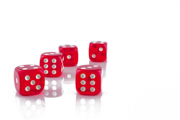 photo of red casino dice on white background
