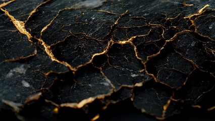 Texture of marble with golden veins. Black marble with gold veins. Beautiful abstract pattern. Realistic 3D illustration. Generative ai