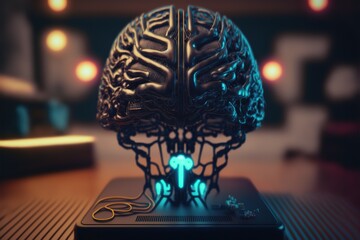 Digital graphic concept of the brain. Artificial intelligence. Brain android technology. Robotic brain in HUD style. Big data technology. Generative AI