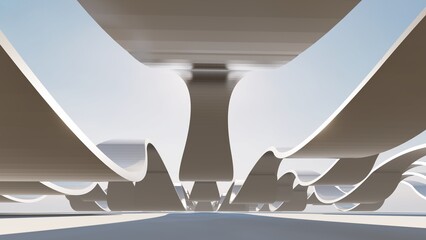 Abstract architecture background white curved stripes in design 3d render