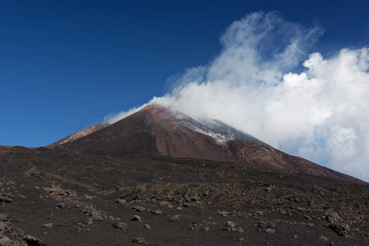 Mount Etna, one of the world's most active volcanoes, in October, currently inactive