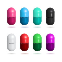 Set Pills Capsules colorful Isolated. Ready for Your Design. Vector illustration