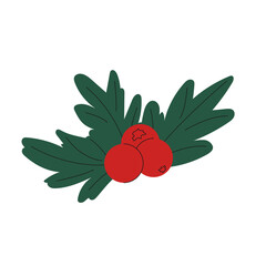 Winter red berries Vector flat Illustration. Christmas decoration elements.