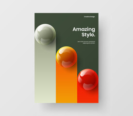 Multicolored cover A4 vector design layout. Original 3D spheres handbill illustration.