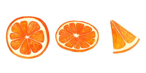 watercolor set of dried fragrant orange slices. For printing holiday decor, baking, drinks and postcards