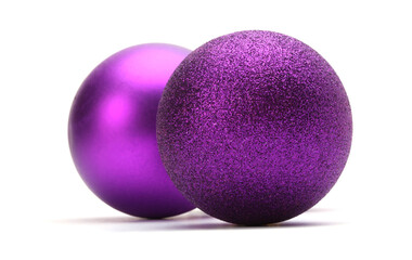 Close-up Violet  nacre, glow Merry Christmas balls.