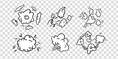 Comic boom effect clouds. Set of explosion bubbles and smoke. Vector illustration isolated
