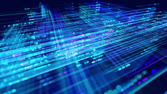 Lines form hologram information blocks, ai construction light grid, info concept lines and nodes. Big data fields. Hi-tech info technology. vj loop abstract background sci fi theme