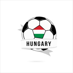 Obraz premium Soccer ball minimal design with Hungary flag. Flag of Hungary in a soccer ball with the text Hungary on the ribbon. Vector illustration eps10