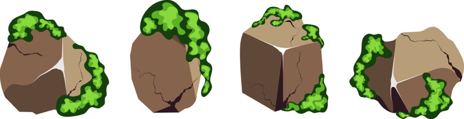 Coastal pebbles,cobblestones,gravel,minerals and geological formations.Collection of stones of various shapes .Rock fragments,boulders and building material.Vector illustration.