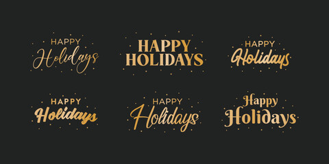 Happy Holidays Gold Vector Holiday Text, Holiday Text, Holiday Sign, Happy Holidays, Holiday Text Set, Happy Holidays Background, Holiday Background, Isolated Illustration - Vector