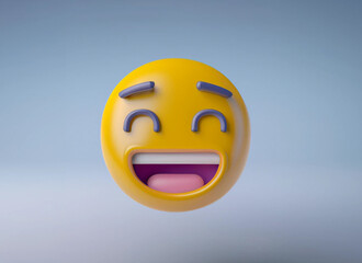 Funny 3D Render Emoji Smiling With Open Mouth over Blue Background