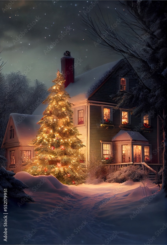 Wall mural generative ai render of a christmas tree