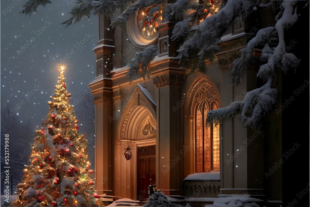 Wall mural generative ai render of a christmas tree