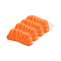 Japanese salmon sashimi. Raw sliced fish. Traditional Asian food. Vector illustration in trendy flat style isolated on white background.