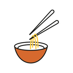 icon Asian food production. Symbolic objects noodles and Chopsticks. Vector illustration.