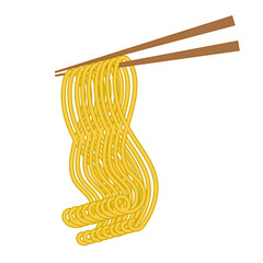 Asian food noodles with chopsticks raise noodles. Vector illustration