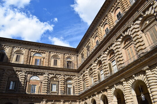 Detail of the facade of Palazzo Pitti seen from the internal courtyard