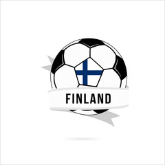 Soccer ball minimal design with Finland flag. Flag of Finland in a soccer ball with the text Finland on the ribbon. Vector illustration eps10