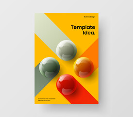 Simple 3D balls company brochure concept. Minimalistic magazine cover A4 vector design illustration.