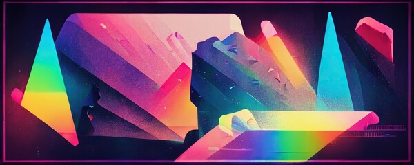 abstract rainbow futuristic geometric synthwave background banner (generative ai art)