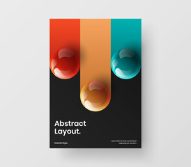 Multicolored pamphlet A4 design vector illustration. Unique 3D balls presentation layout.