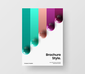 Original journal cover A4 design vector concept. Trendy realistic spheres brochure layout.
