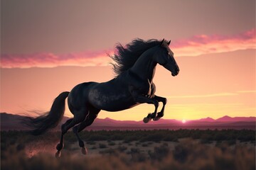 Obraz na płótnie Canvas Horse jumping in the sunset