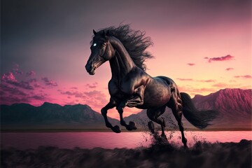 Obraz na płótnie Canvas horse jumping at sunset