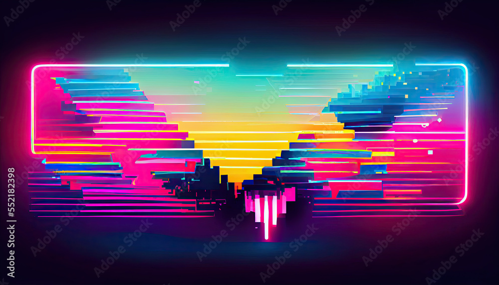 Wall mural futuristic retro synthwave neon abstract music design background banner (generative ai art)