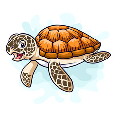 Cartoon funny sea turtle isolated on white background