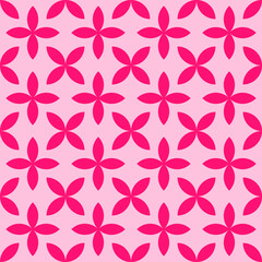 Seamless geometric repeating pattern of vibrant flower with four petals on pink background