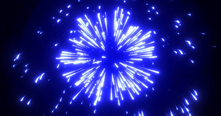 Abstract background of bright blue glowing shiny bright beautiful festive fireworks salute