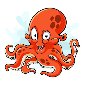 Cartoon funny octopus isolated on white background