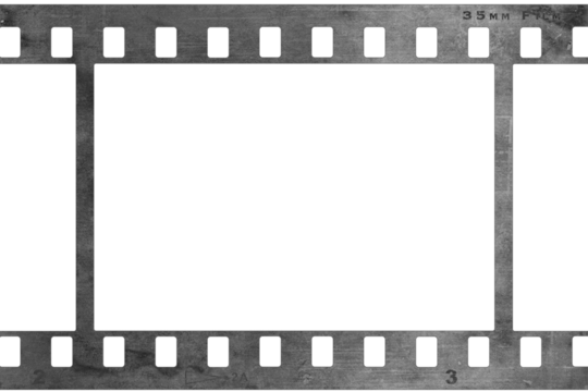 Clean and simple retro style 35mm film negative. PNG illustration with transparent background.
