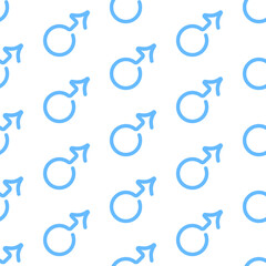 Fototapeta premium Blue male gender symbols on white background seamless pattern. Best for textile, wallpapers, wrapping paper, package and festive decoration.