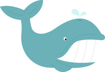 Whale flat icon Funny cartoon animal