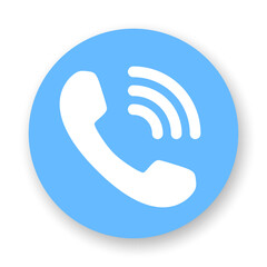Phone call flat icon. White glyph on blue background. Best for print, business cards, mobile apps, social media and web design.