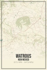 Retro US city map of Watrous, New Mexico. Vintage street map.