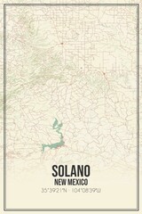 Retro US city map of Solano, New Mexico. Vintage street map.