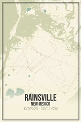 Fototapeta na wymiar Retro US city map of Rainsville, New Mexico. Vintage street map.