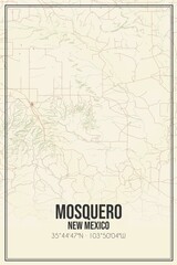 Retro US city map of Mosquero, New Mexico. Vintage street map.