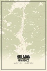Retro US city map of Holman, New Mexico. Vintage street map.