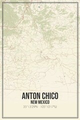 Retro US city map of Anton Chico, New Mexico. Vintage street map.