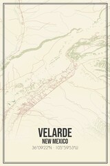 Retro US city map of Velarde, New Mexico. Vintage street map.