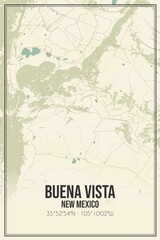 Retro US city map of Buena Vista, New Mexico. Vintage street map.