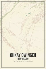 Retro US city map of Ohkay Owingeh, New Mexico. Vintage street map.