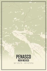 Retro US city map of Penasco, New Mexico. Vintage street map.