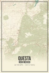 Retro US city map of Questa, New Mexico. Vintage street map.