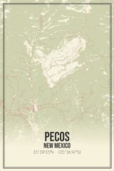 Retro US city map of Pecos, New Mexico. Vintage street map.